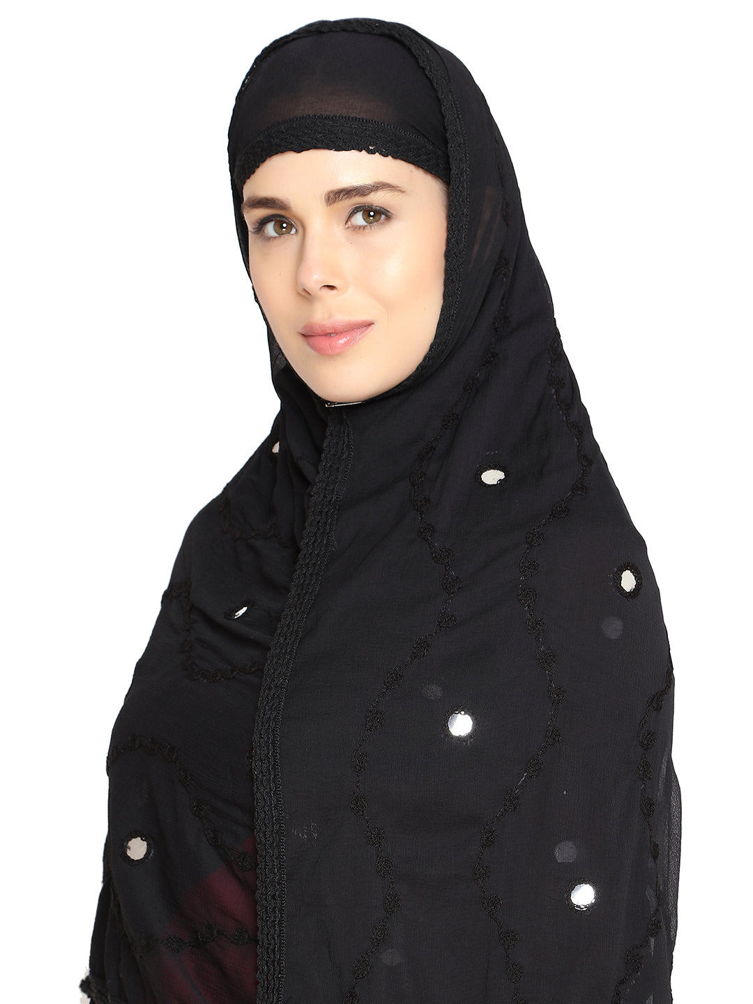 Black Chiffon Emroidered Dupatta - Dupatta Bazaar