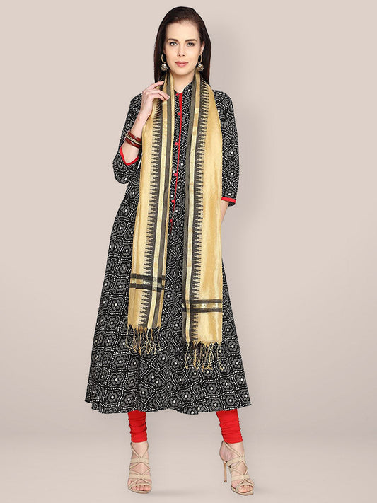 Cotton Gold & Black Silk Dupatta freeshipping - Dupatta Bazaar