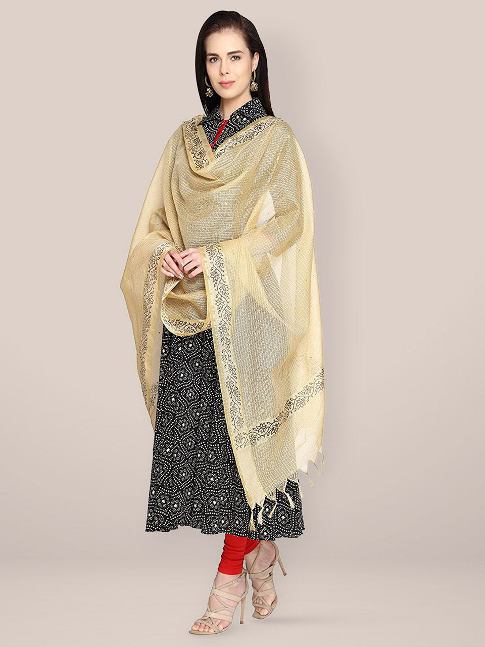 Beige Silk Blend Printed Dupatta freeshipping - Dupatta Bazaar