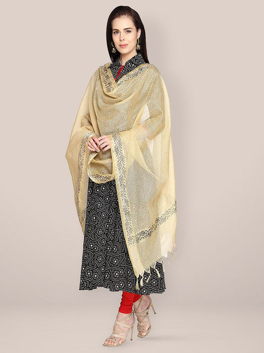 Beige Silk Blend Printed Dupatta freeshipping - Dupatta Bazaar