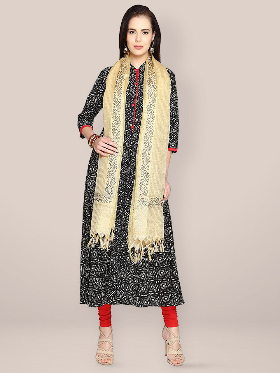 Beige Silk Blend Printed Dupatta freeshipping - Dupatta Bazaar