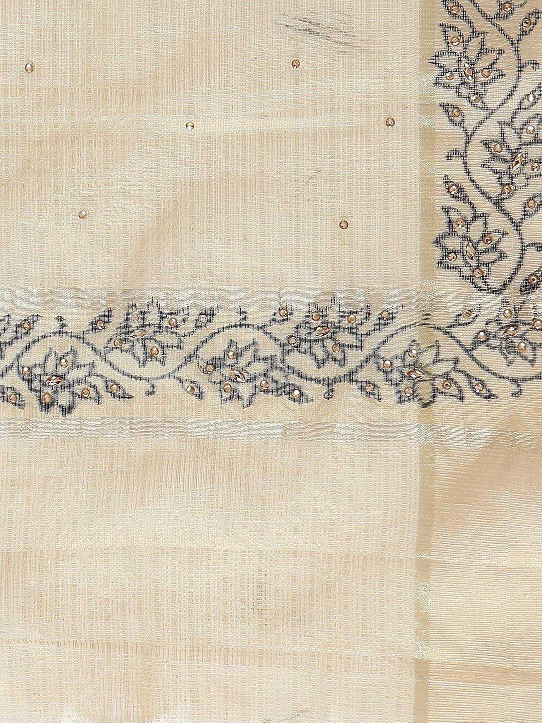 Beige Silk Blend Printed Dupatta freeshipping - Dupatta Bazaar