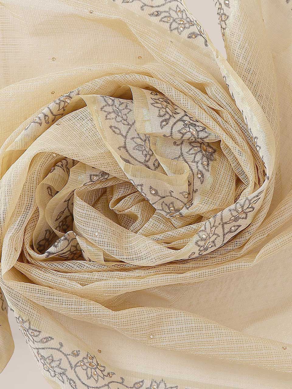 Beige Silk Blend Printed Dupatta freeshipping - Dupatta Bazaar