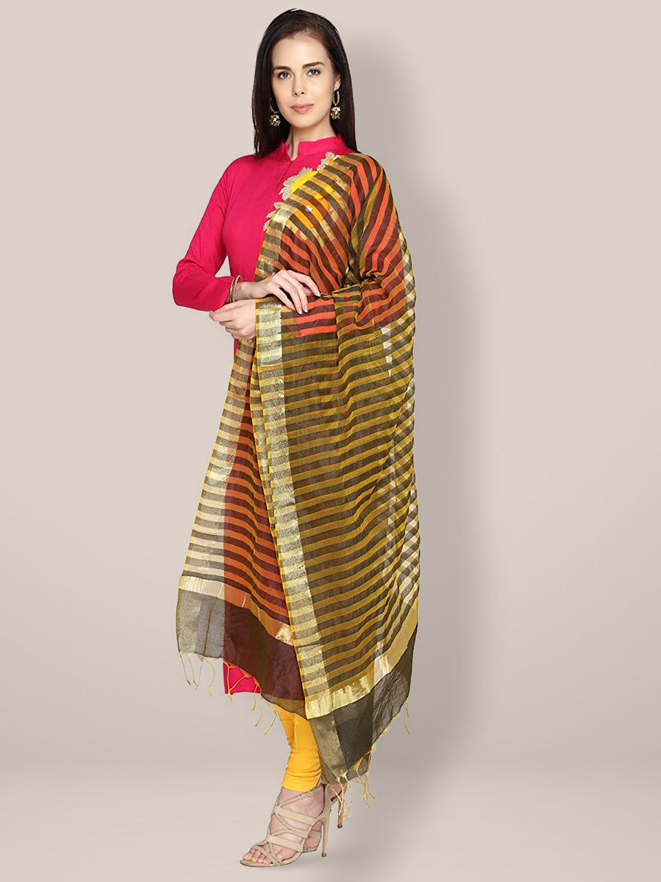 Black  Silk Stripped Dupatta freeshipping - Dupatta Bazaar