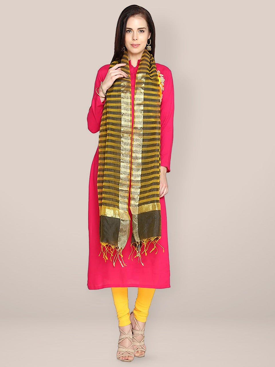 Black  Silk Stripped Dupatta freeshipping - Dupatta Bazaar