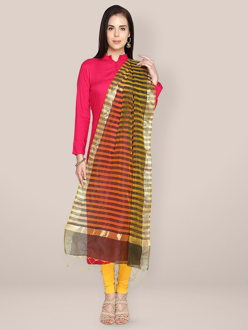 Black  Silk Stripped Dupatta freeshipping - Dupatta Bazaar