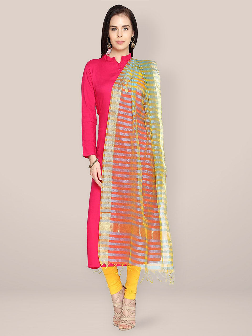 Blue Silk Striped Dupatta freeshipping - Dupatta Bazaar