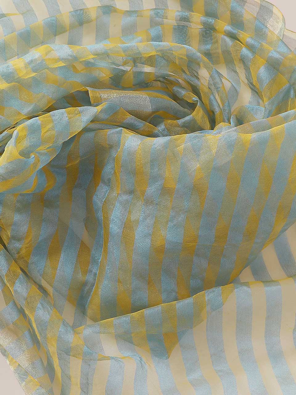 Blue Silk Striped Dupatta freeshipping - Dupatta Bazaar
