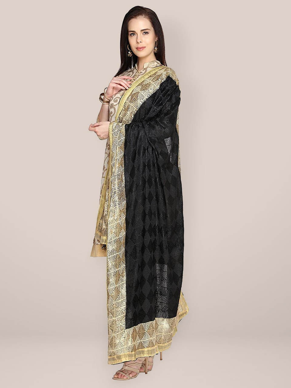 Black Chiffon Phulkari Dupatta freeshipping - Dupatta Bazaar