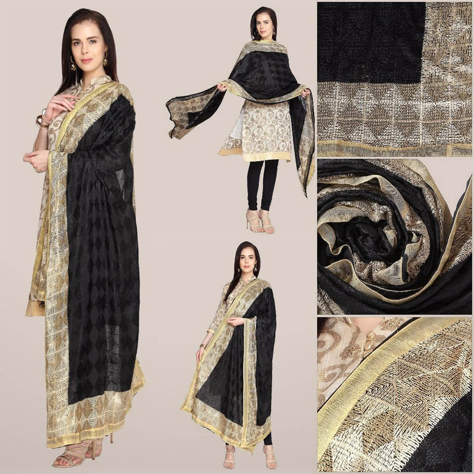 Black Chiffon Phulkari Dupatta freeshipping - Dupatta Bazaar
