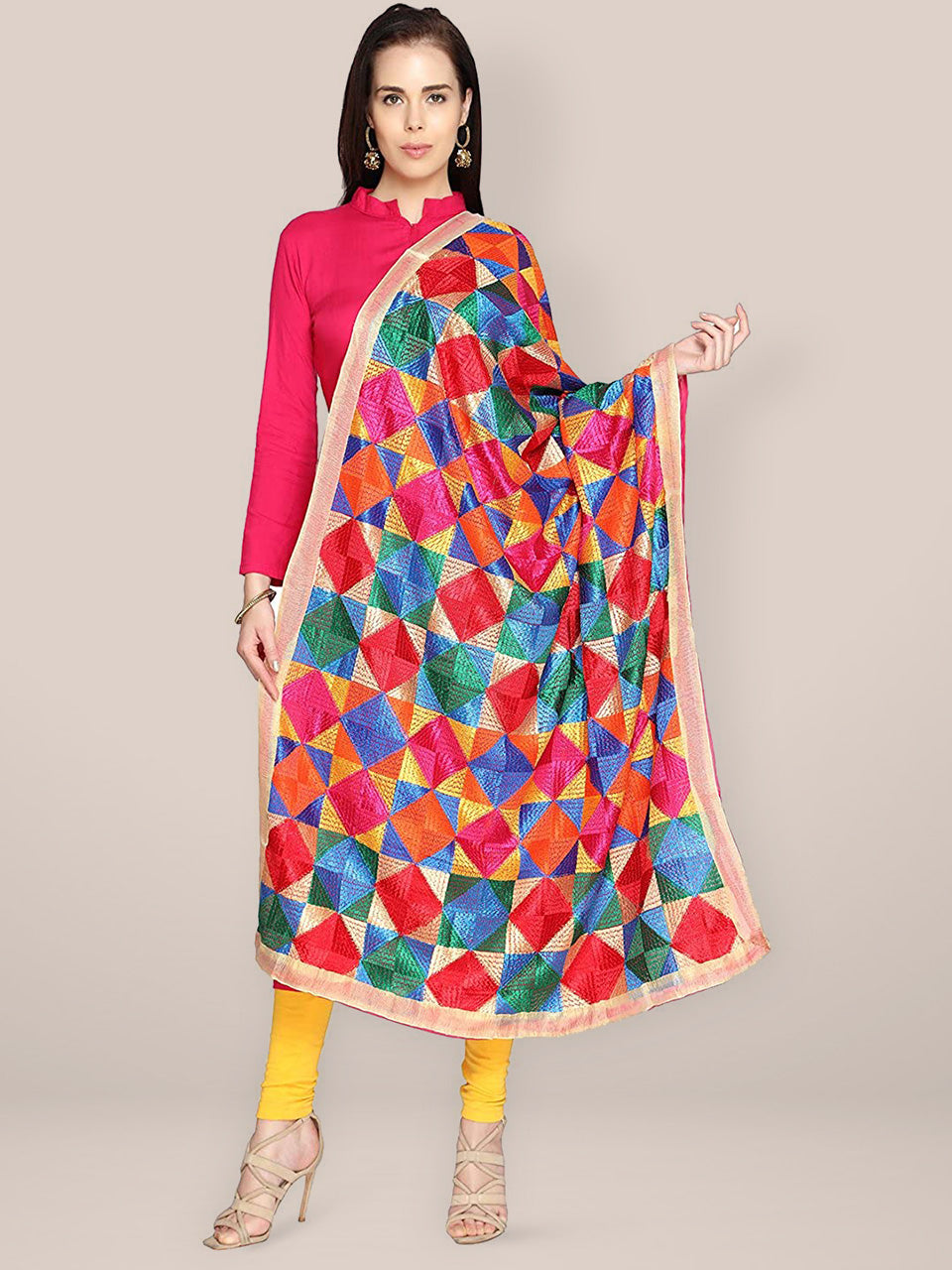 Multicolour Chiffon Phulkari  Dupatta freeshipping - Dupatta Bazaar