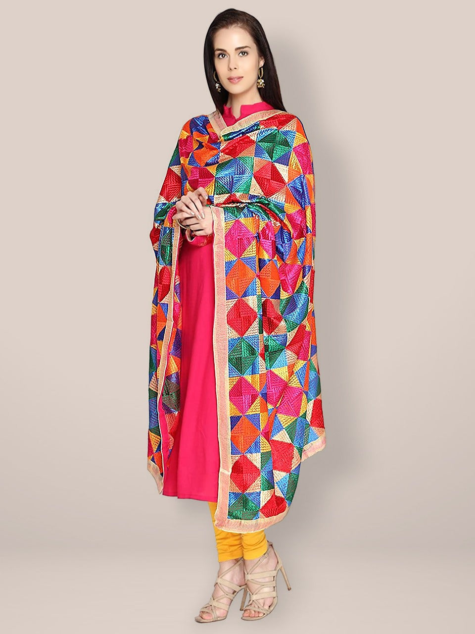 Multicolour Chiffon Phulkari  Dupatta freeshipping - Dupatta Bazaar