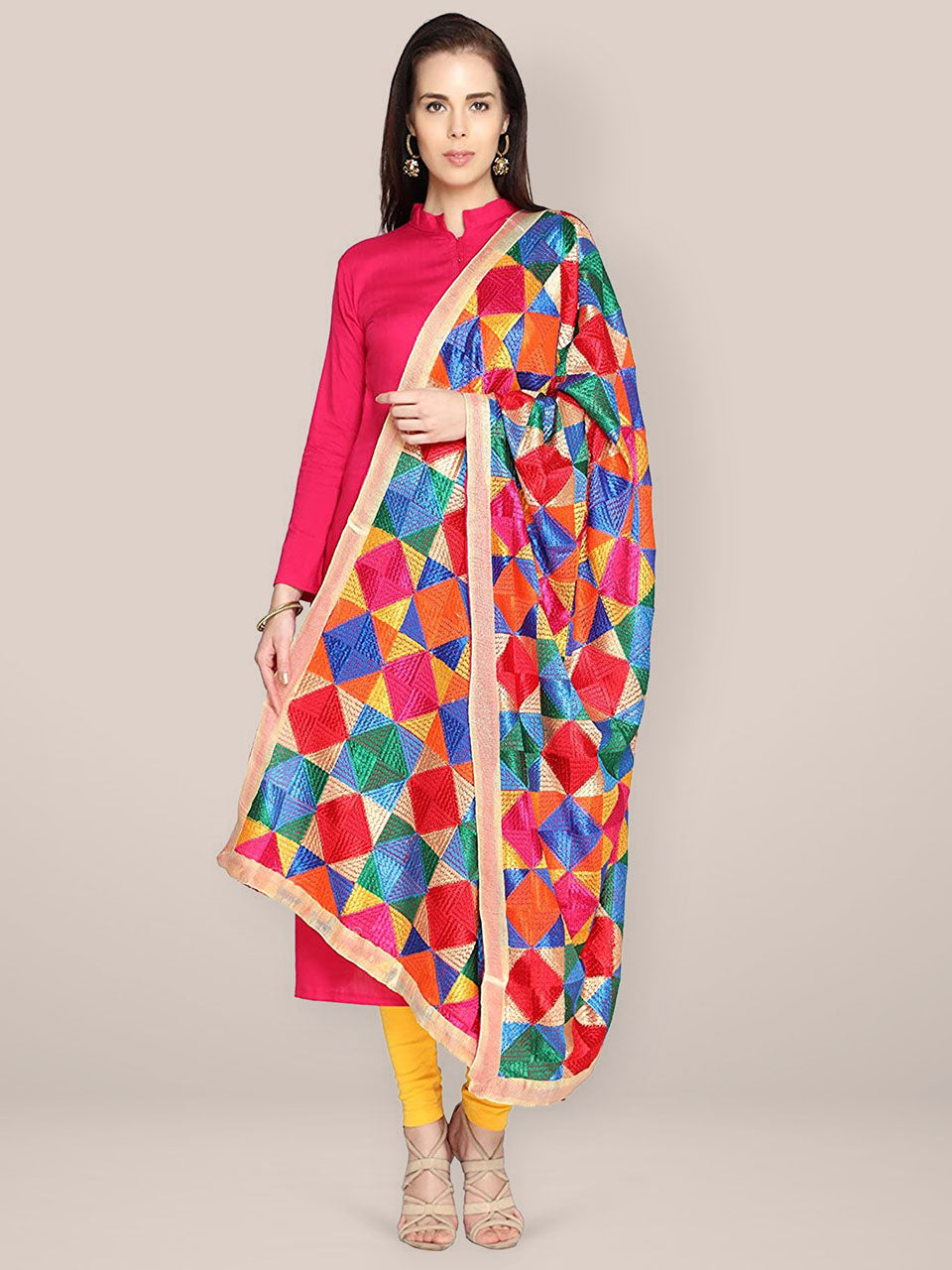 Multicolour Chiffon Phulkari  Dupatta freeshipping - Dupatta Bazaar