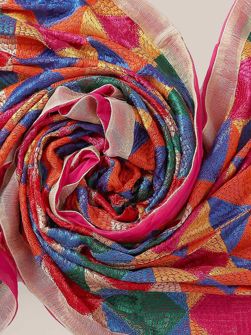 Multicolour Chiffon Phulkari  Dupatta freeshipping - Dupatta Bazaar