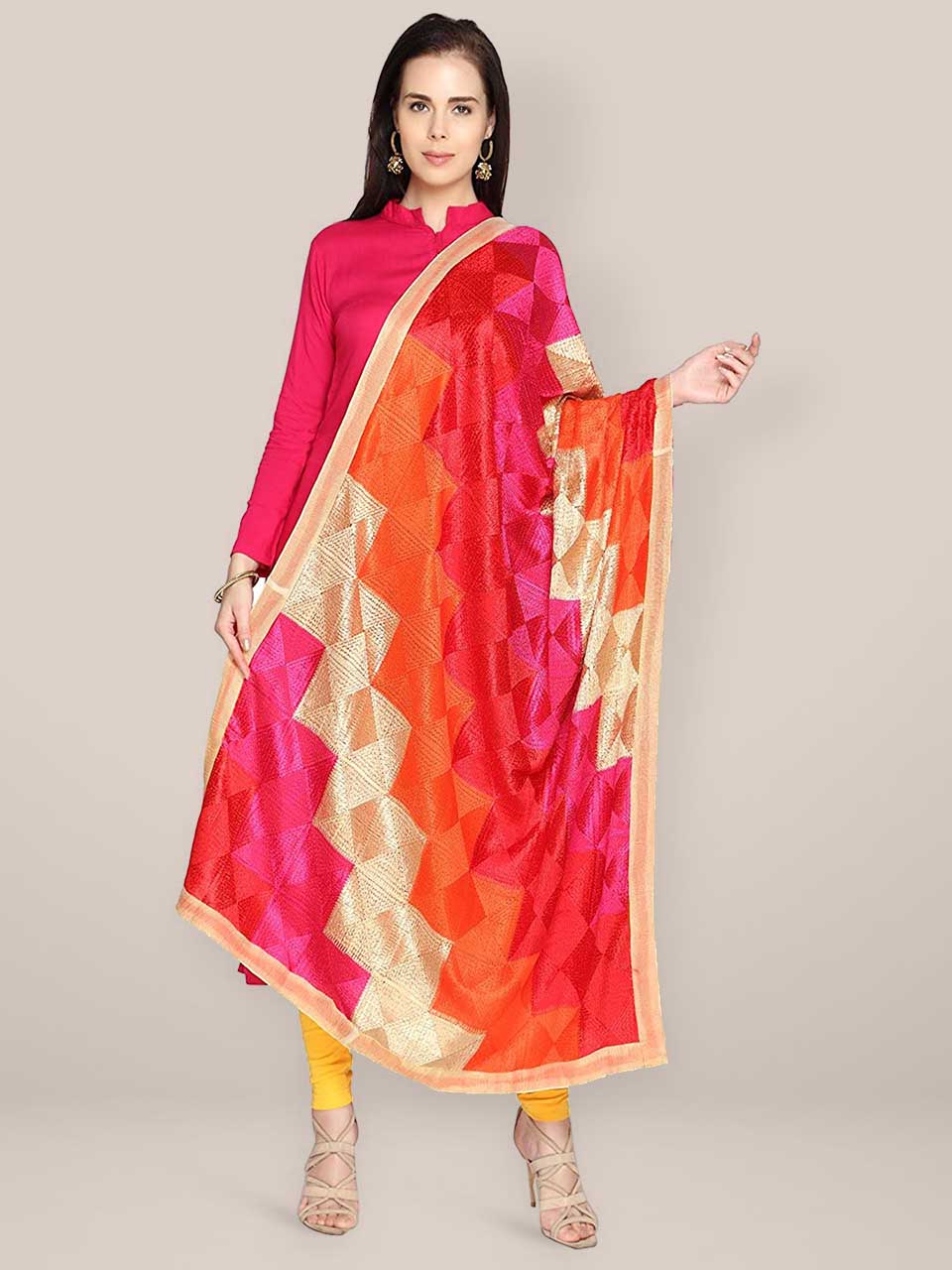 Multicolour Chiffon Phulkari Dupatta freeshipping - Dupatta Bazaar