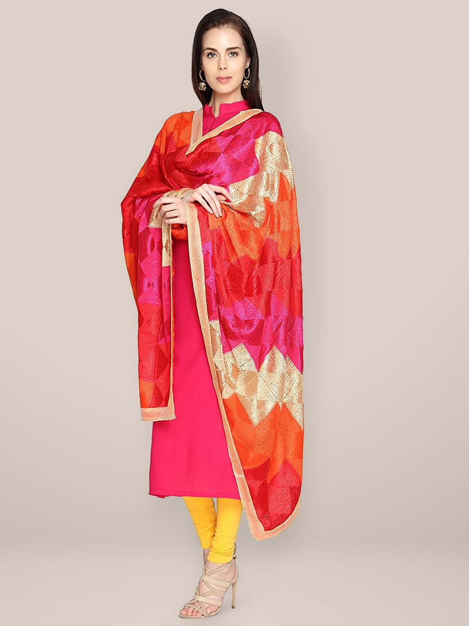 Multicolour Chiffon Phulkari Dupatta freeshipping - Dupatta Bazaar
