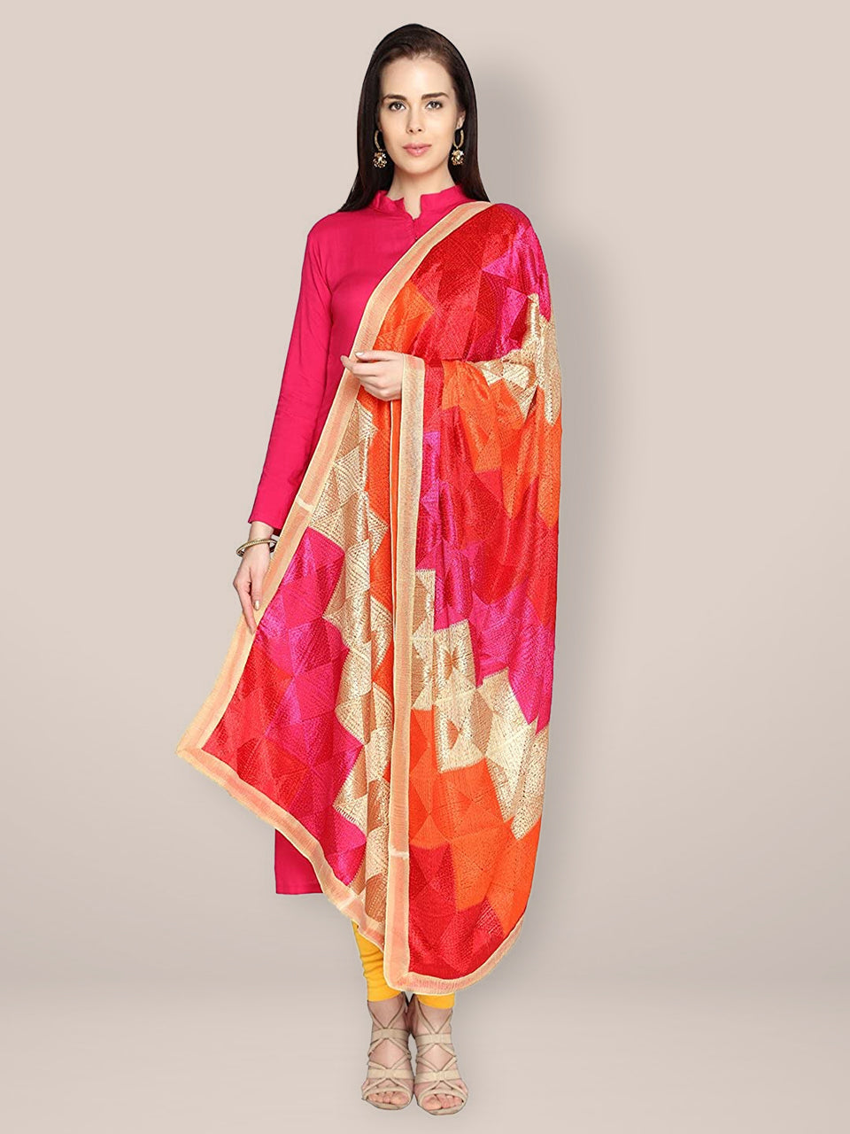 Multicolour Chiffon Phulkari Dupatta freeshipping - Dupatta Bazaar