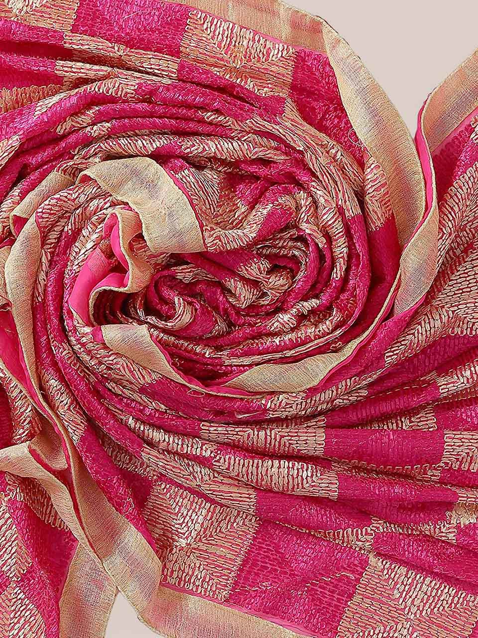 Pink  & Gold Chiffon Phulkari Dupatta freeshipping - Dupatta Bazaar