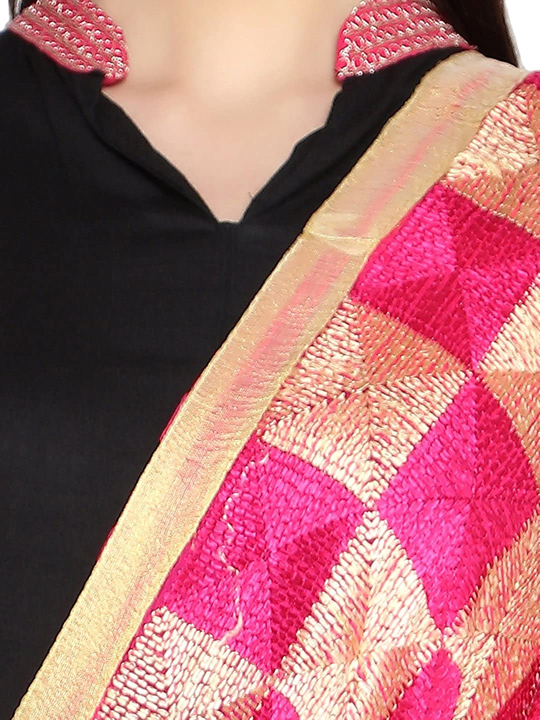 Pink  & Gold Chiffon Phulkari Dupatta freeshipping - Dupatta Bazaar