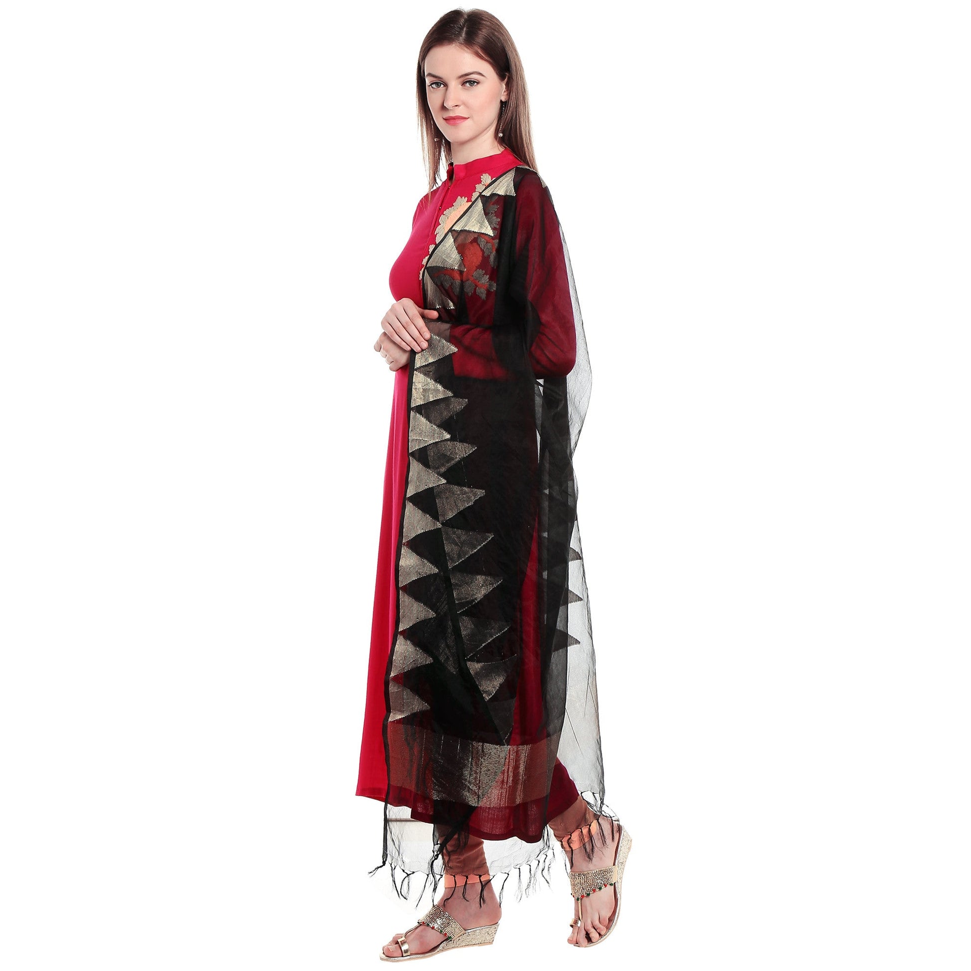 Dupatta Bazaar Woman's Black & Gold Organza Dupatta - Dupatta Bazaar