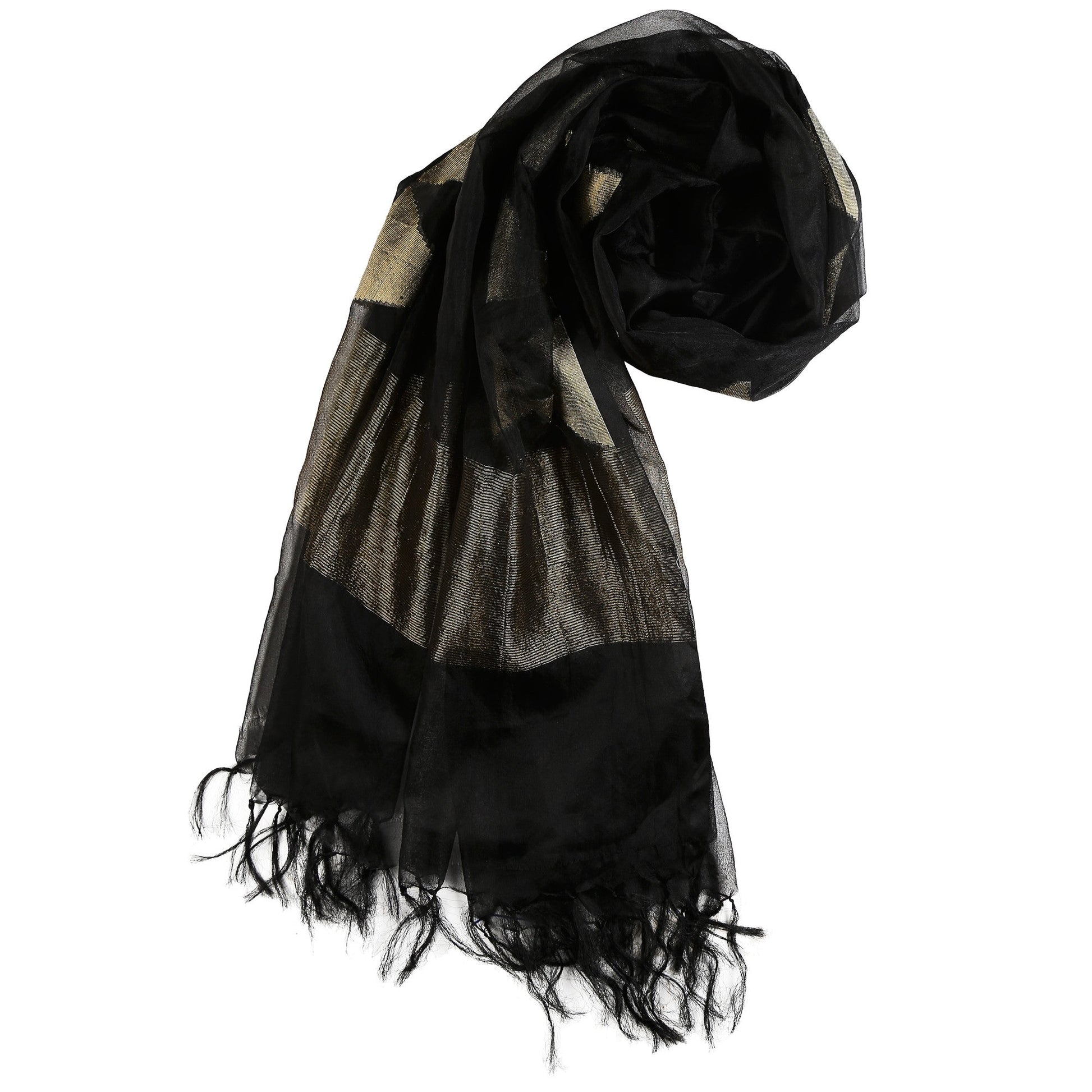 Dupatta Bazaar Woman's Black & Gold Organza Dupatta - Dupatta Bazaar
