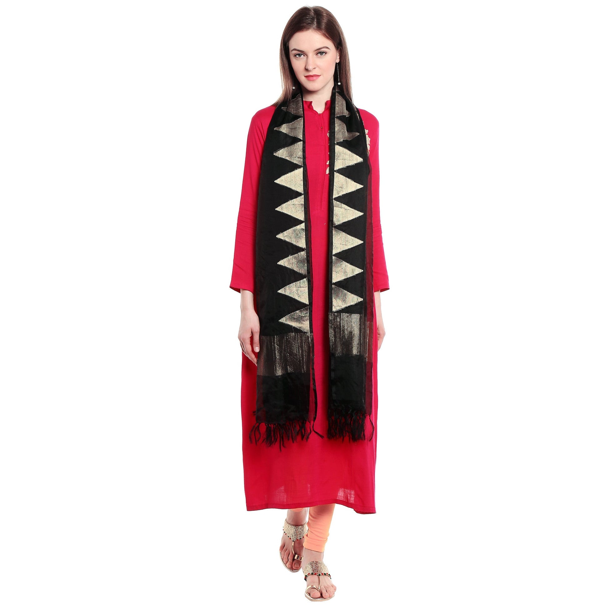 Dupatta Bazaar Woman's Black & Gold Organza Dupatta - Dupatta Bazaar