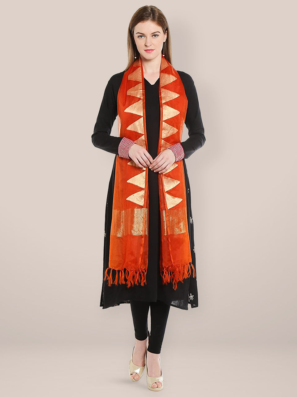 Orange Organza Printed Dupatta freeshipping - Dupatta Bazaar