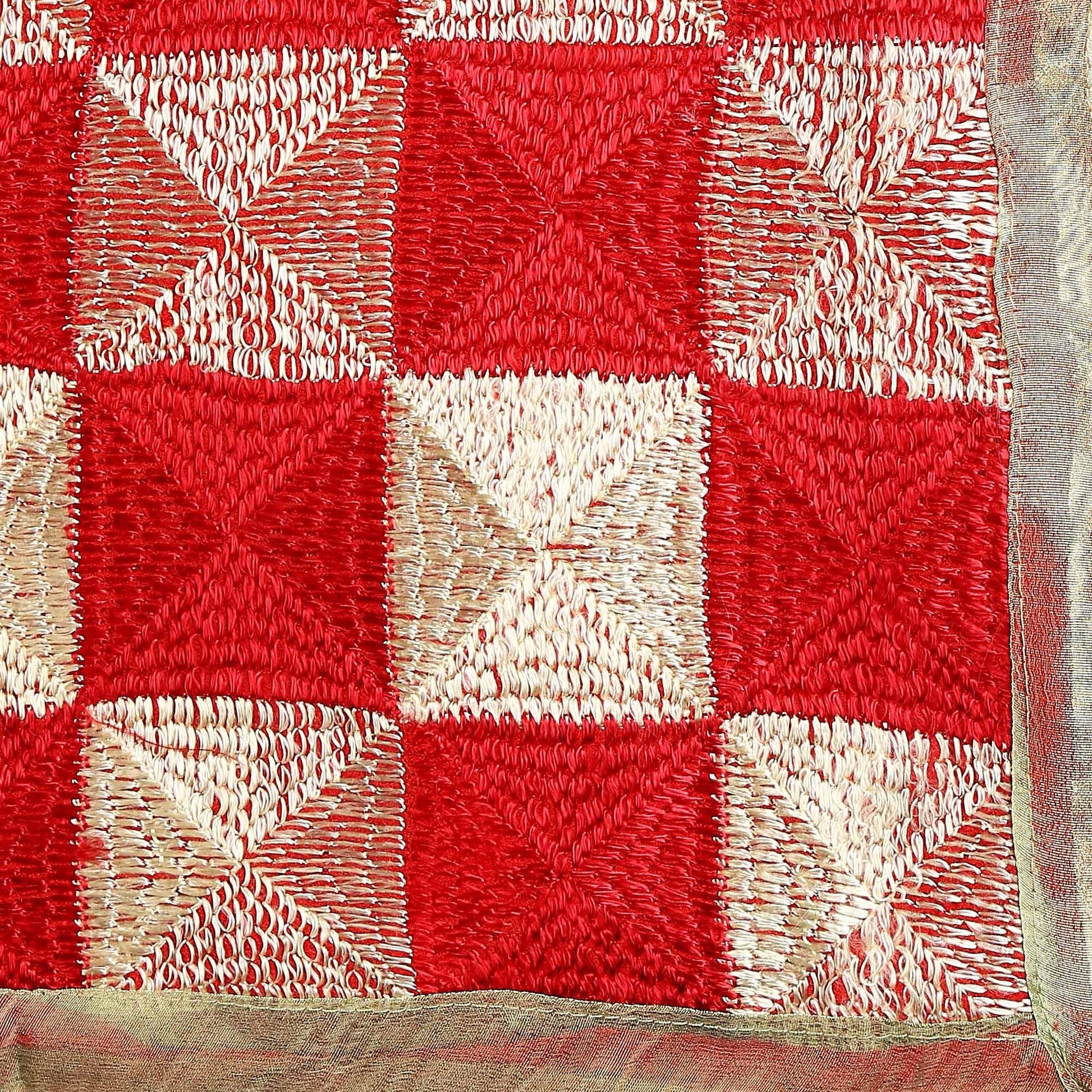 Red & Beige Rich Phulkari Dupatta - Dupatta Bazaar