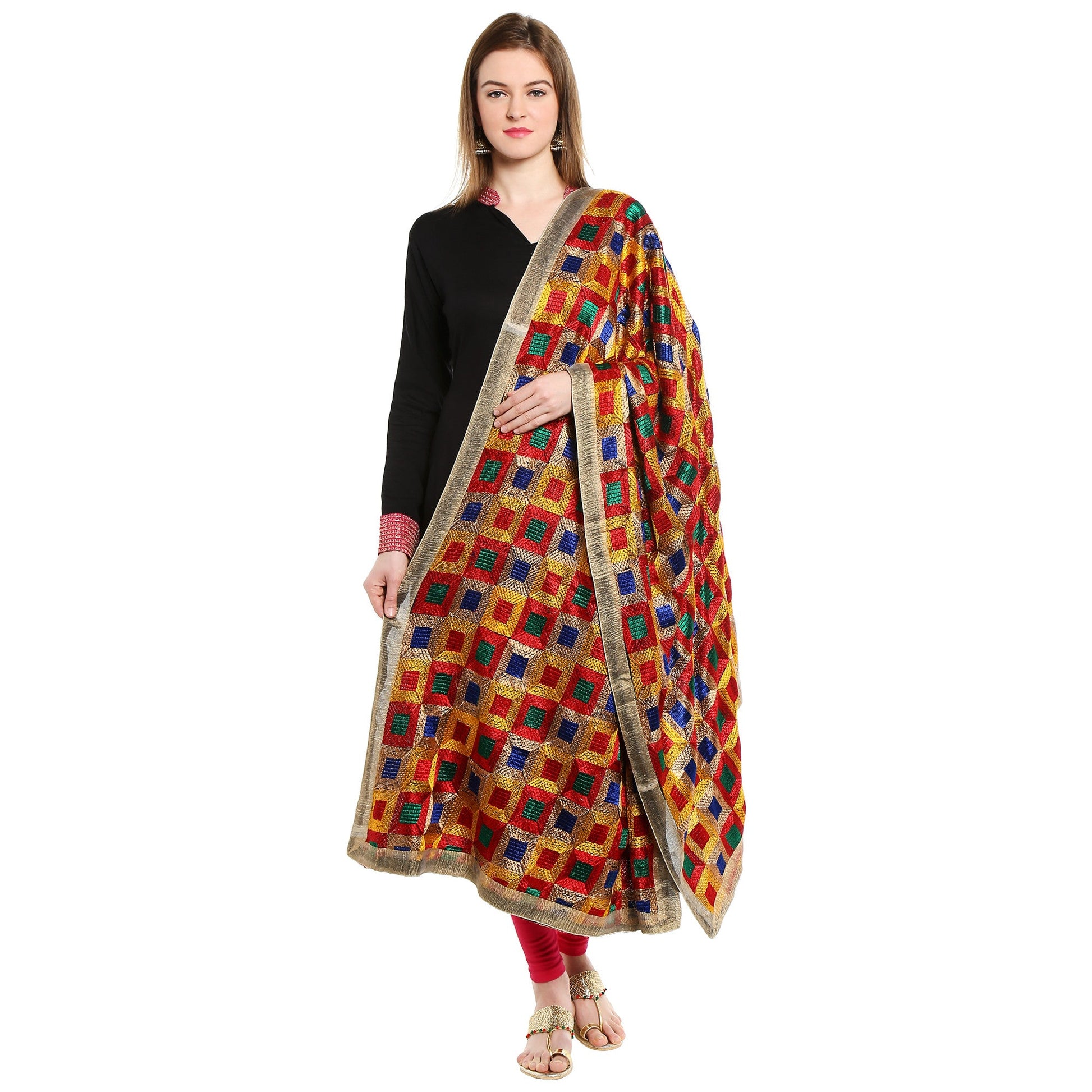 Multicoloured Stunning Phulkari Dupatta - Dupatta Bazaar