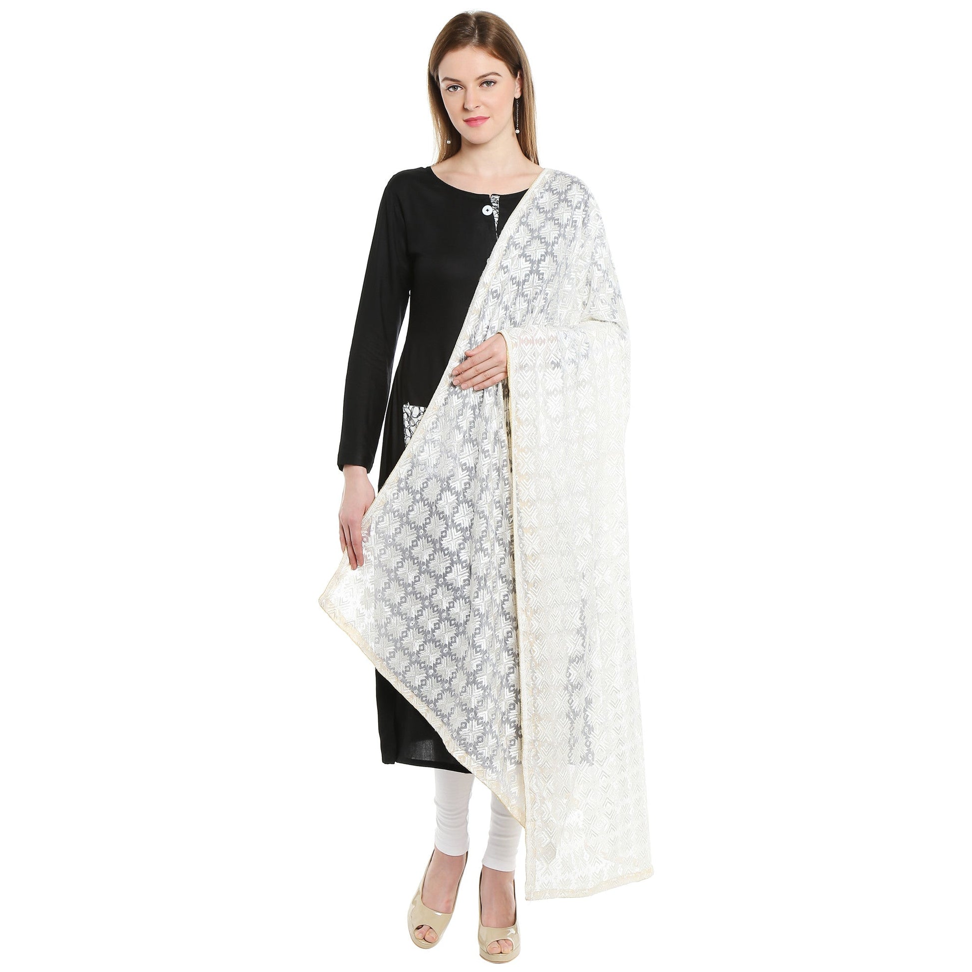 Elegant Off White Phulkari Dupatta - Dupatta Bazaar