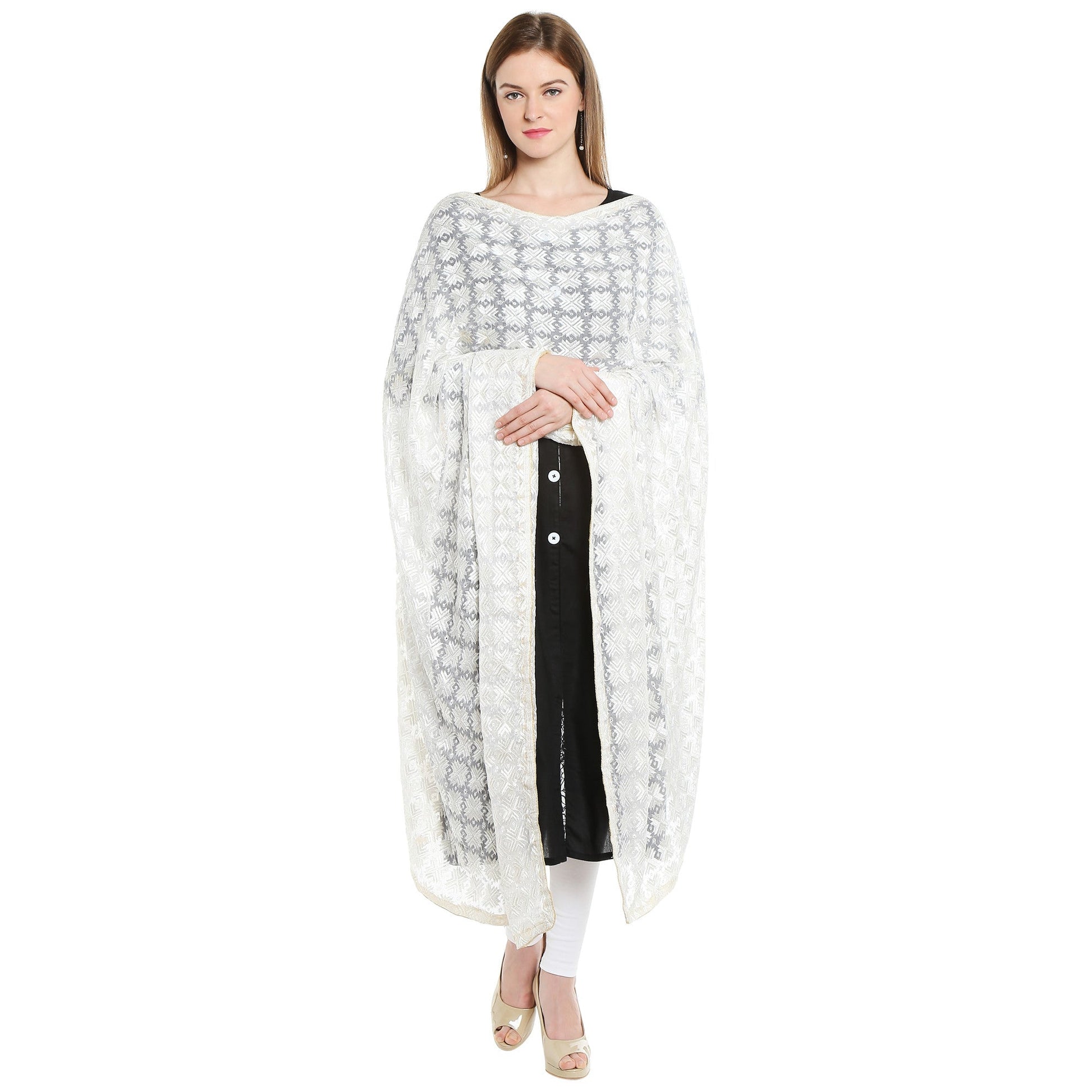 Elegant Off White Phulkari Dupatta - Dupatta Bazaar