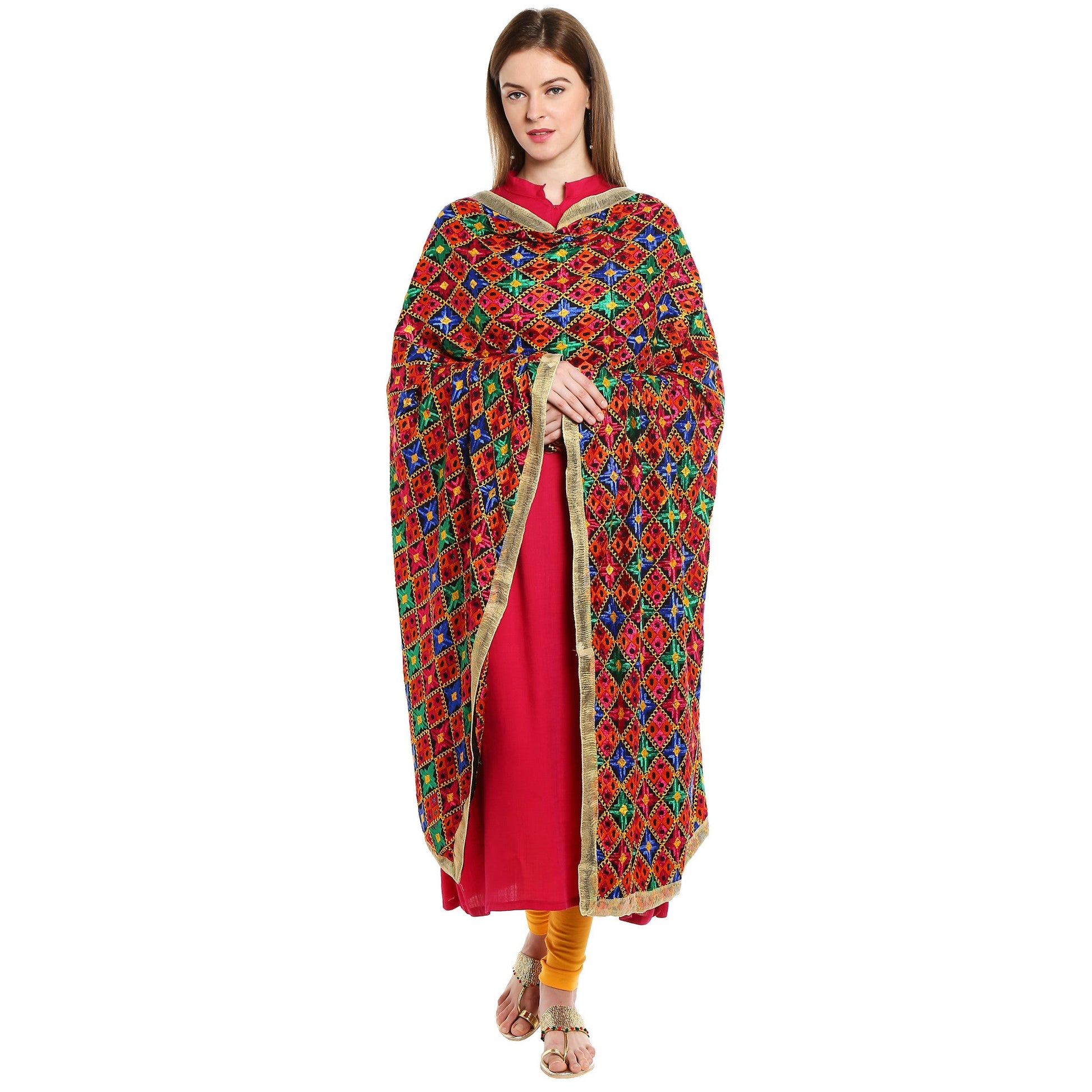 Multicoloured Stunning Phulkari Dupatta - Dupatta Bazaar