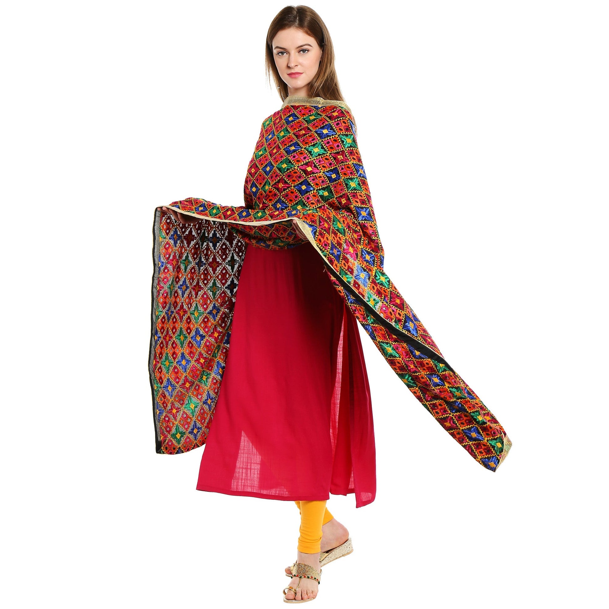 Multicoloured Stunning Phulkari Dupatta - Dupatta Bazaar