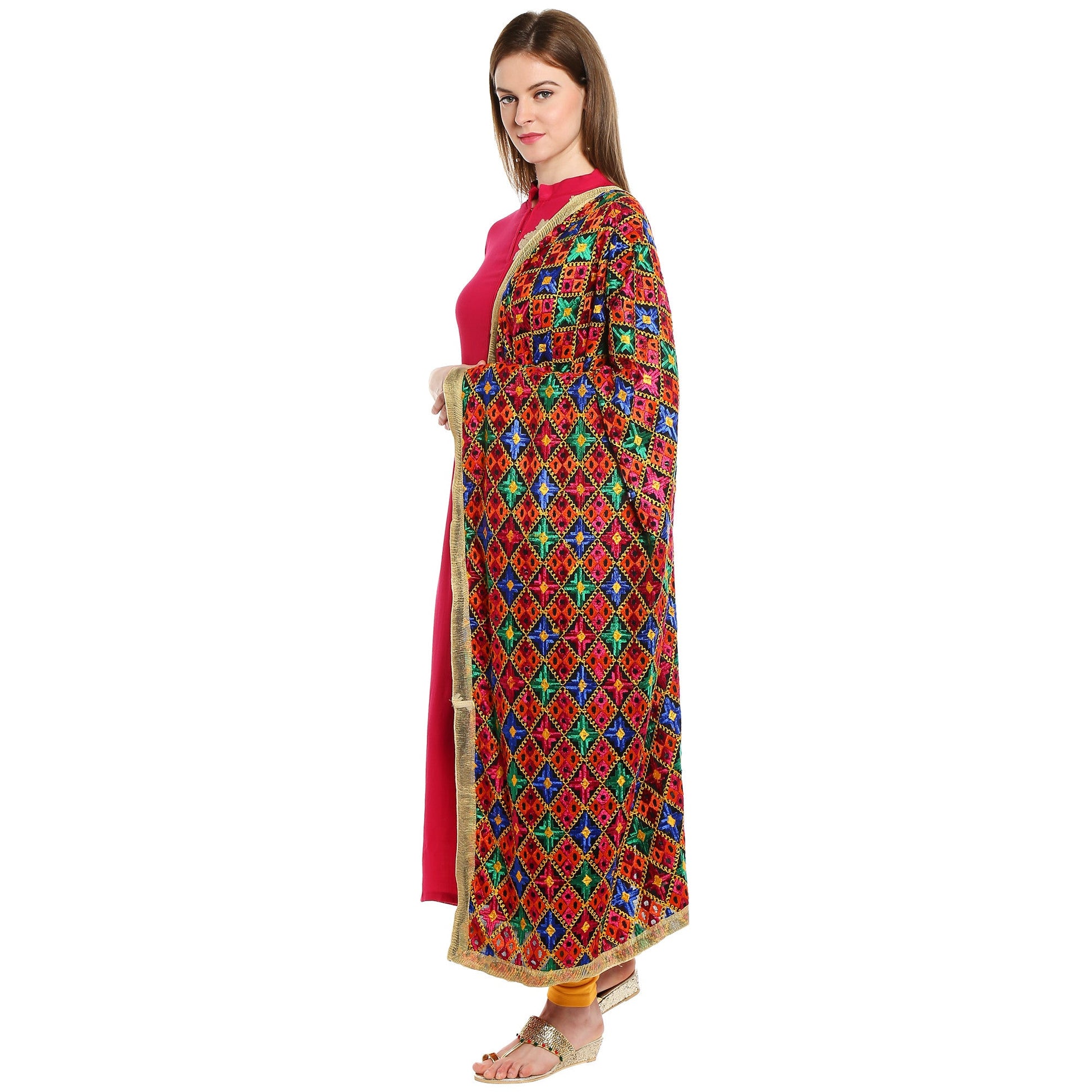 Multicoloured Stunning Phulkari Dupatta - Dupatta Bazaar