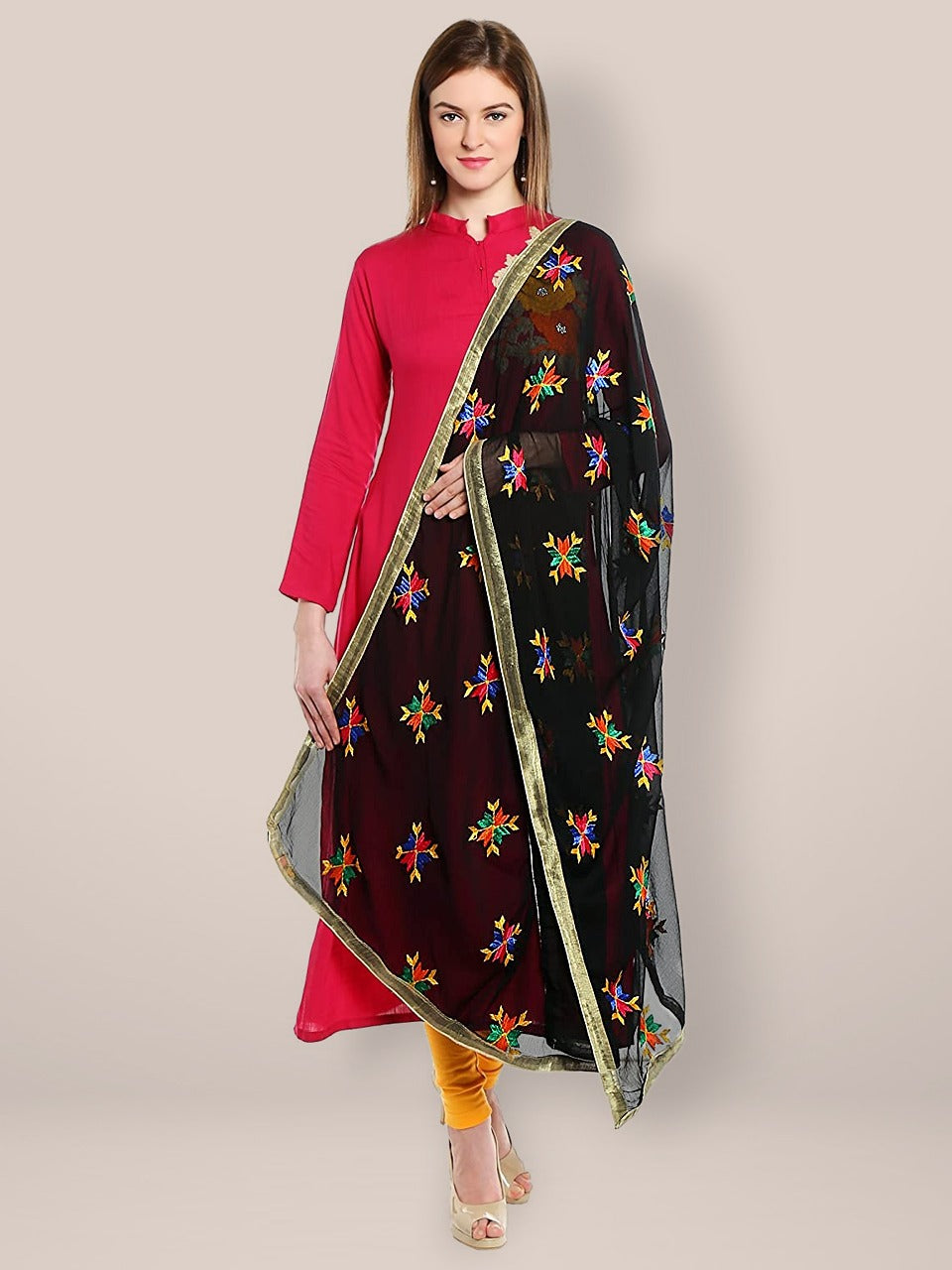 Black Phulkari Chiffon Dupatta freeshipping - Dupatta Bazaar