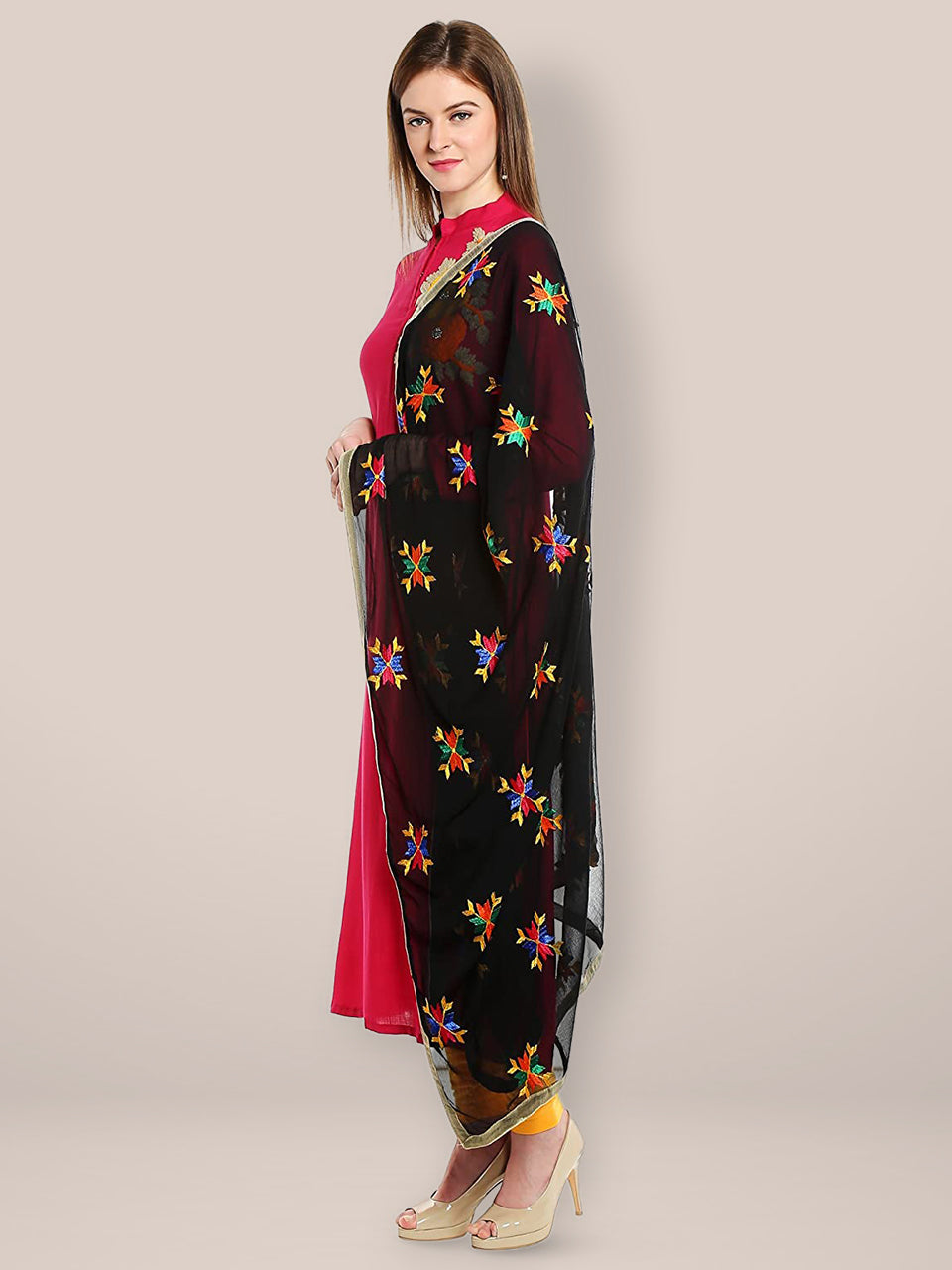 Black Phulkari Chiffon Dupatta freeshipping - Dupatta Bazaar