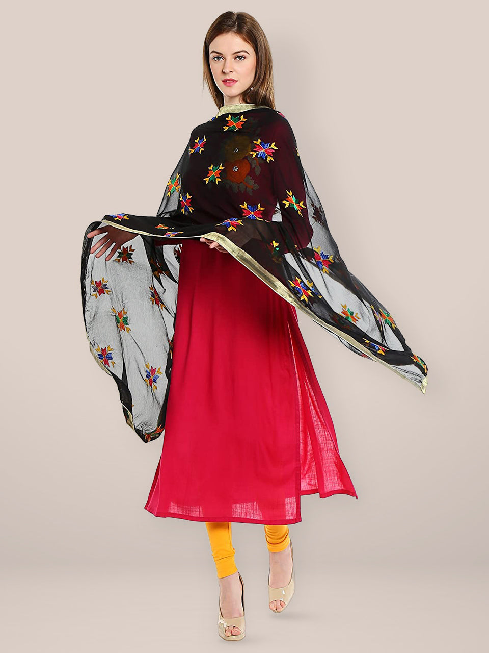 Black Phulkari Chiffon Dupatta freeshipping - Dupatta Bazaar