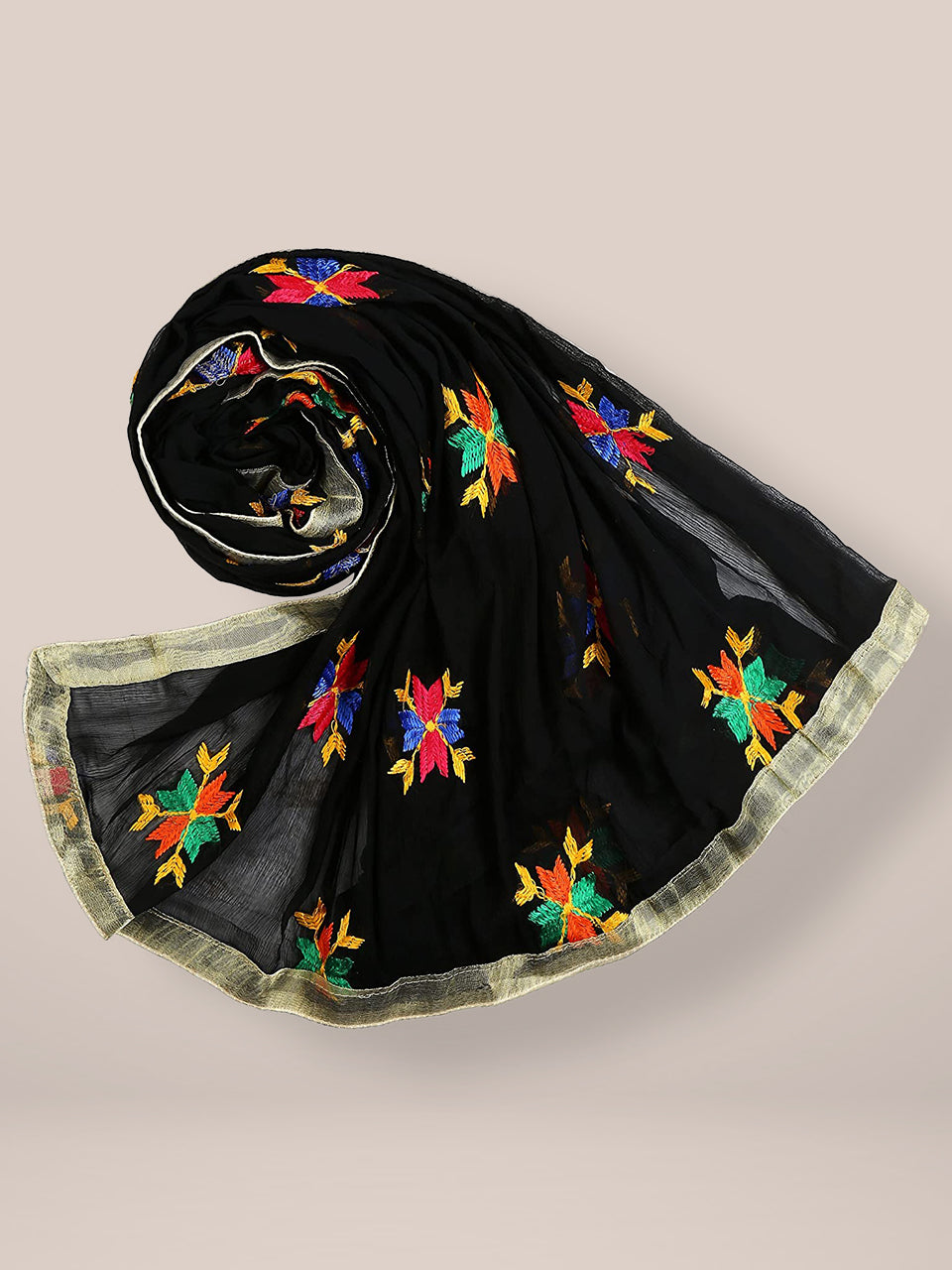 Black Phulkari Chiffon Dupatta freeshipping - Dupatta Bazaar
