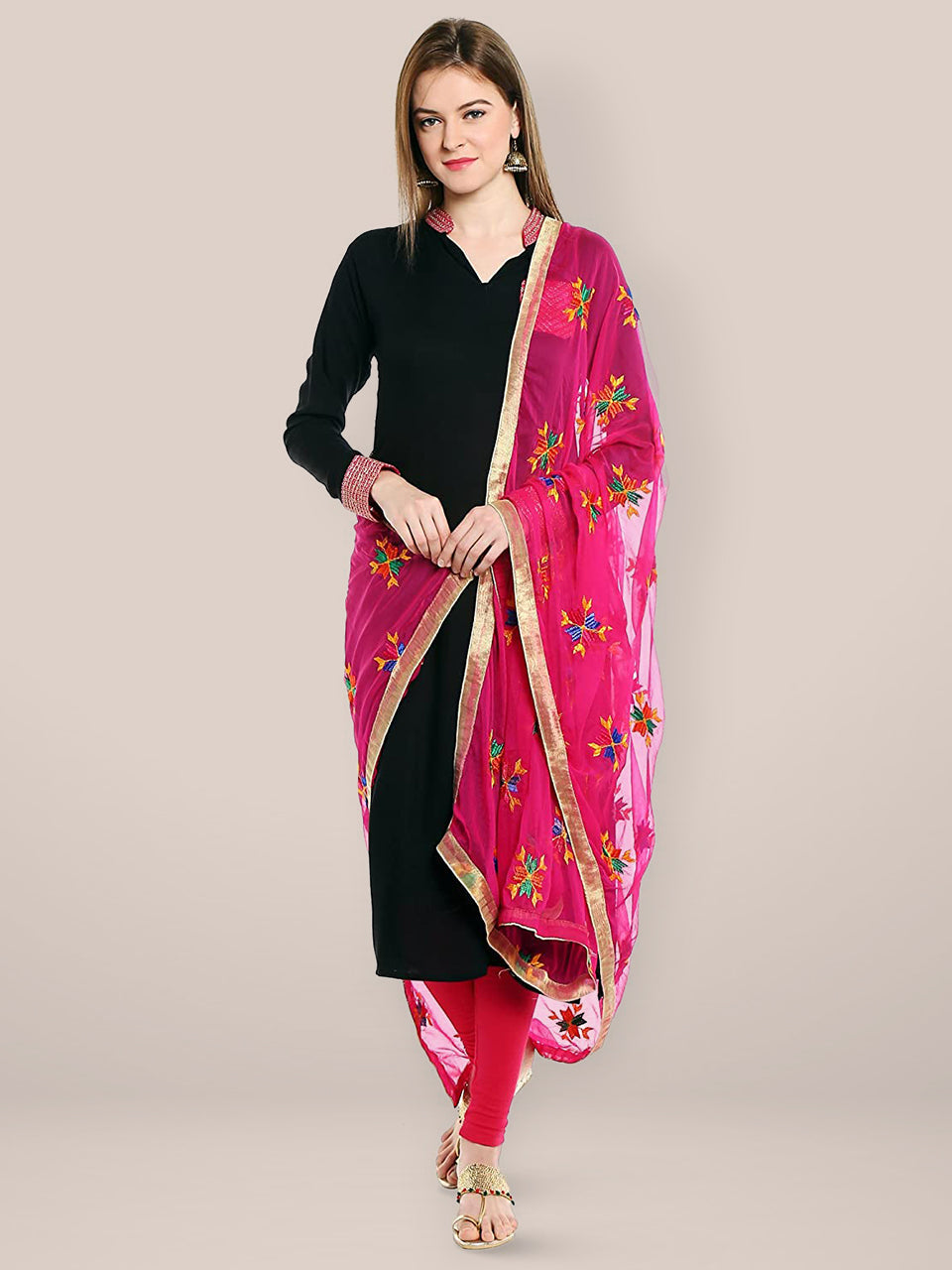 Pink Phulkari Chiffon Dupatta freeshipping - Dupatta Bazaar