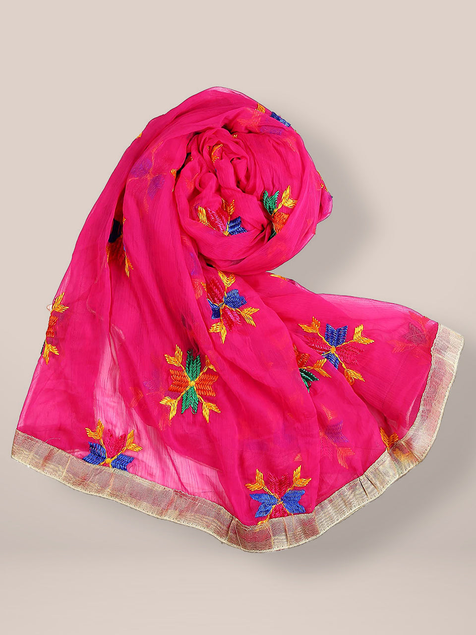 Pink Phulkari Chiffon Dupatta freeshipping - Dupatta Bazaar