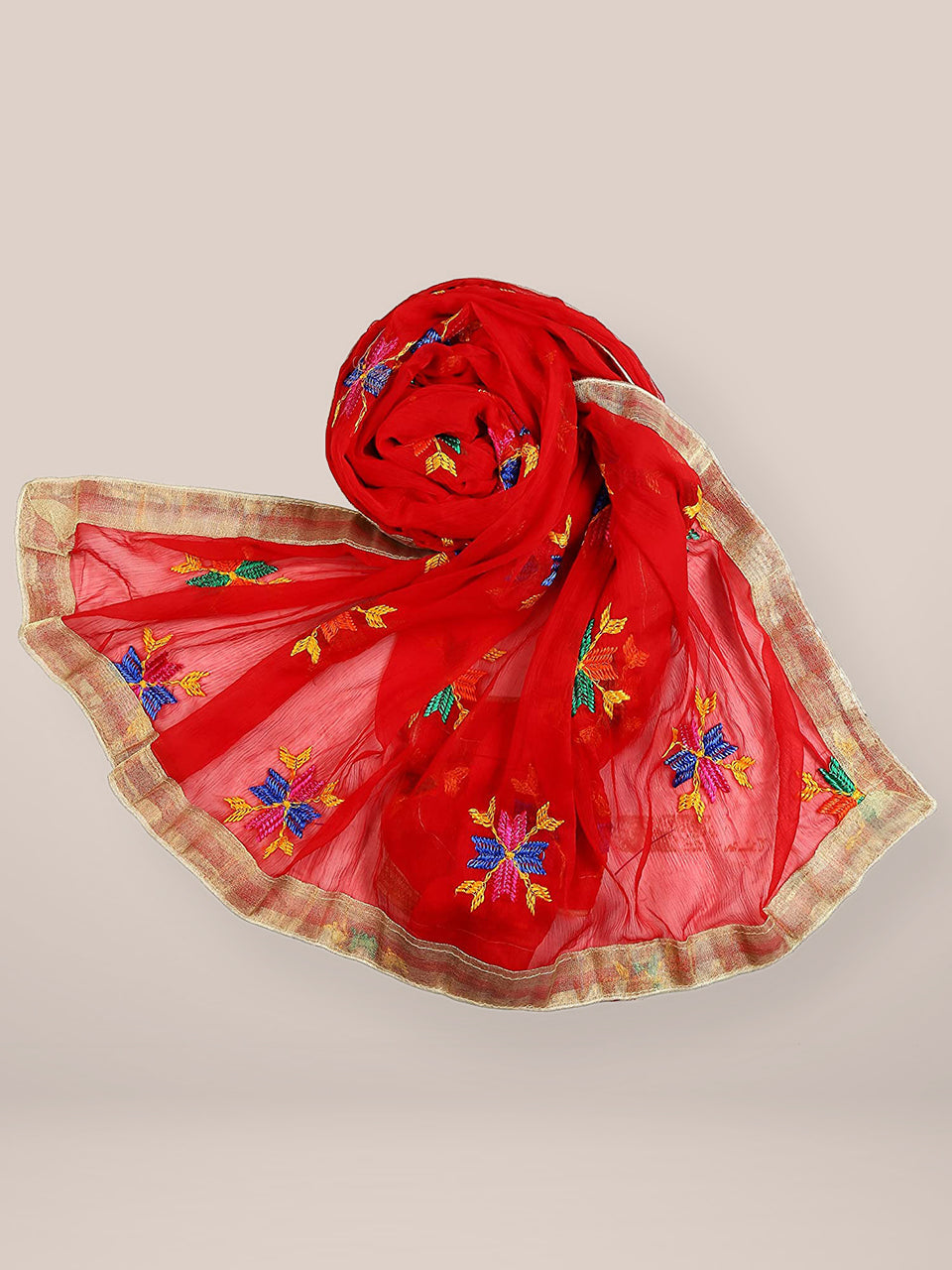 Red Phulkari Chiffon Dupatta freeshipping - Dupatta Bazaar