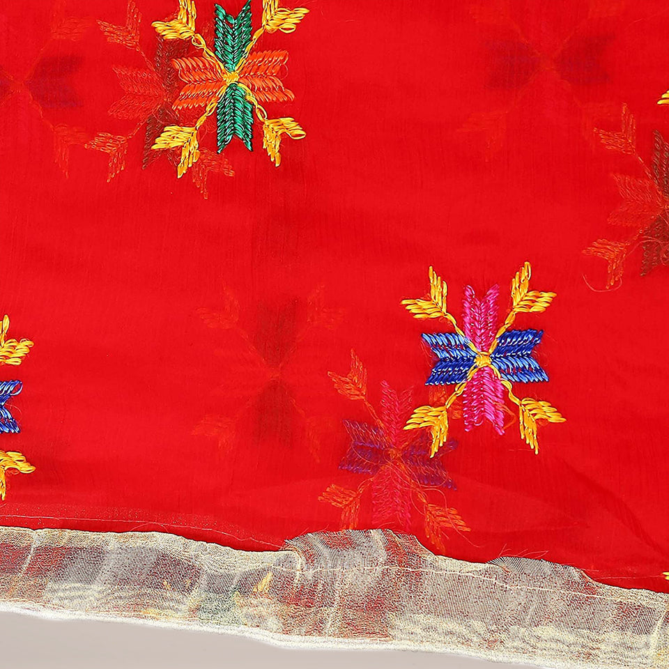Red Phulkari Chiffon Dupatta freeshipping - Dupatta Bazaar