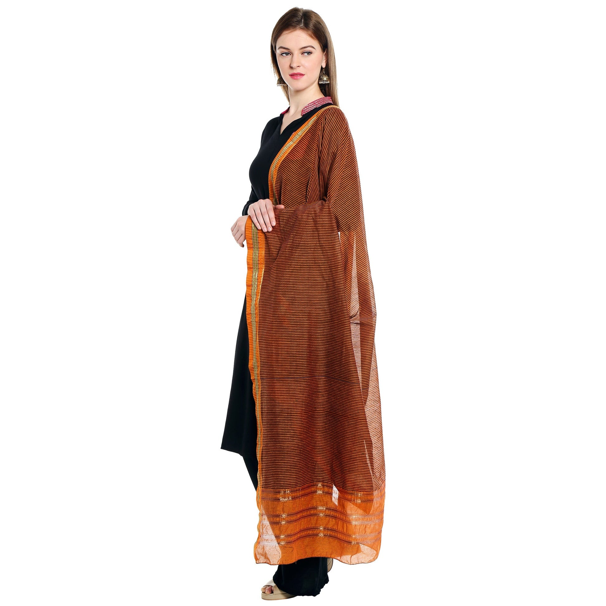 Dupatta Bazaar Woman's Orange Cotton Handloom Dupatta/Hijab - Dupatta Bazaar