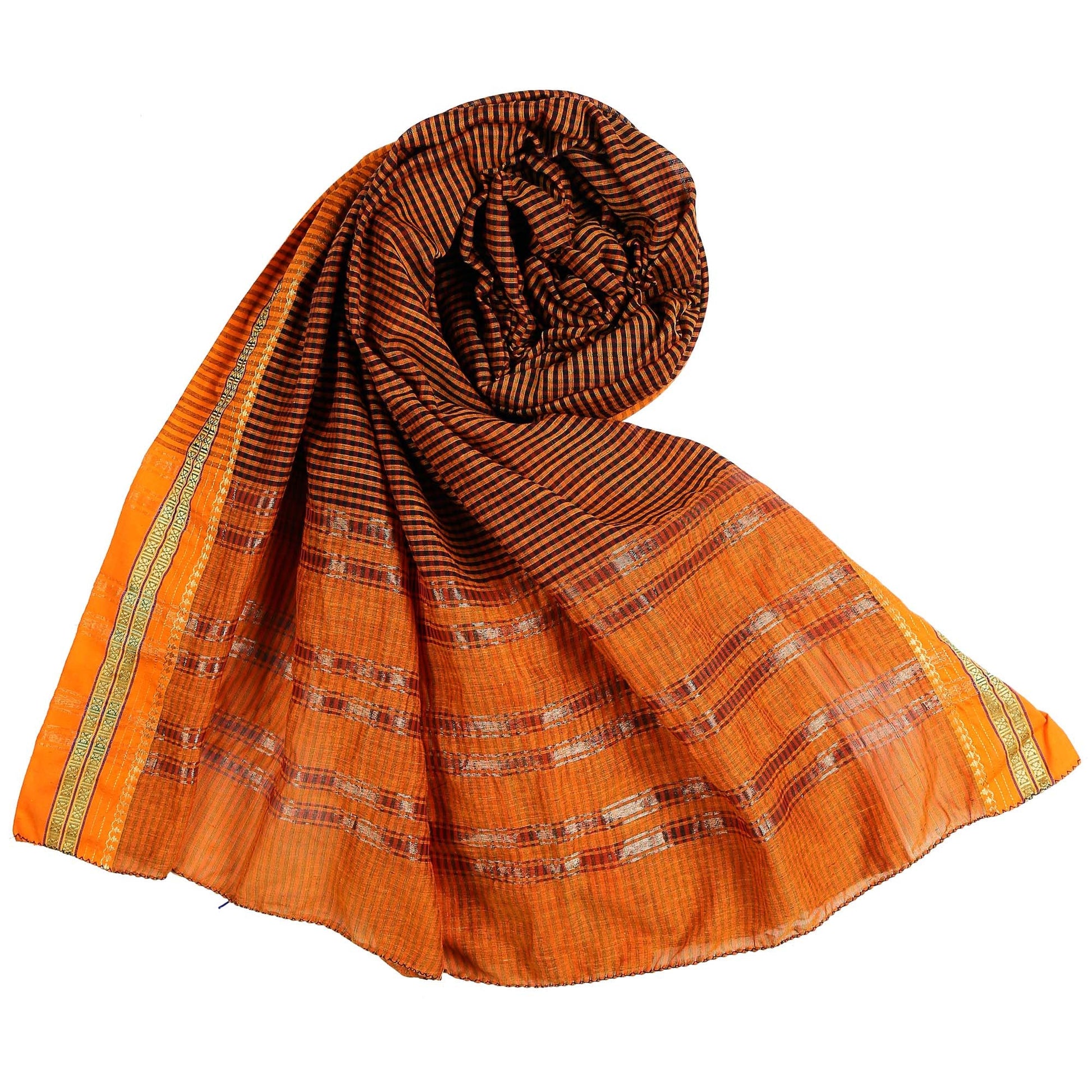 Dupatta Bazaar Woman's Orange Cotton Handloom Dupatta/Hijab - Dupatta Bazaar