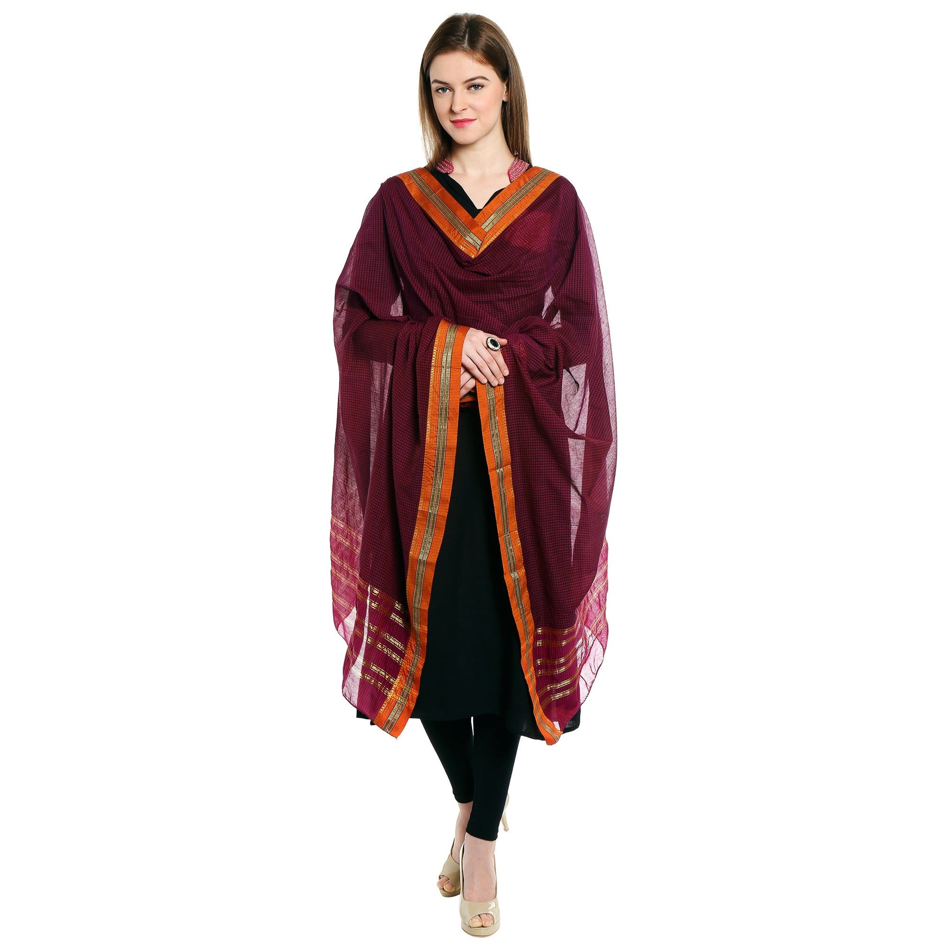 Dupatta Bazaar Woman's Pink Cotton Handloom Dupatta & Hijab - Dupatta Bazaar