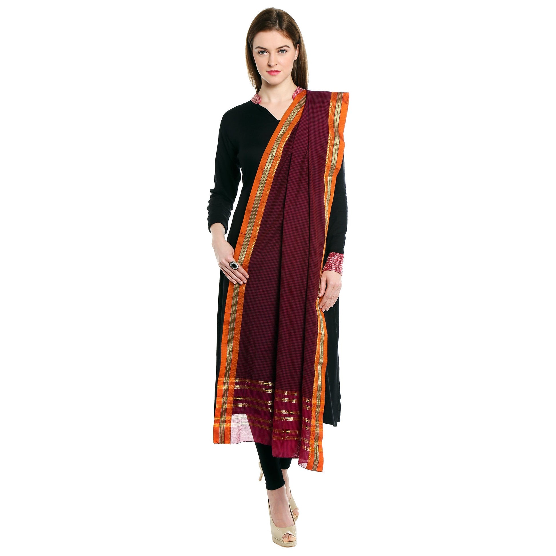 Dupatta Bazaar Woman's Pink Cotton Handloom Dupatta & Hijab - Dupatta Bazaar