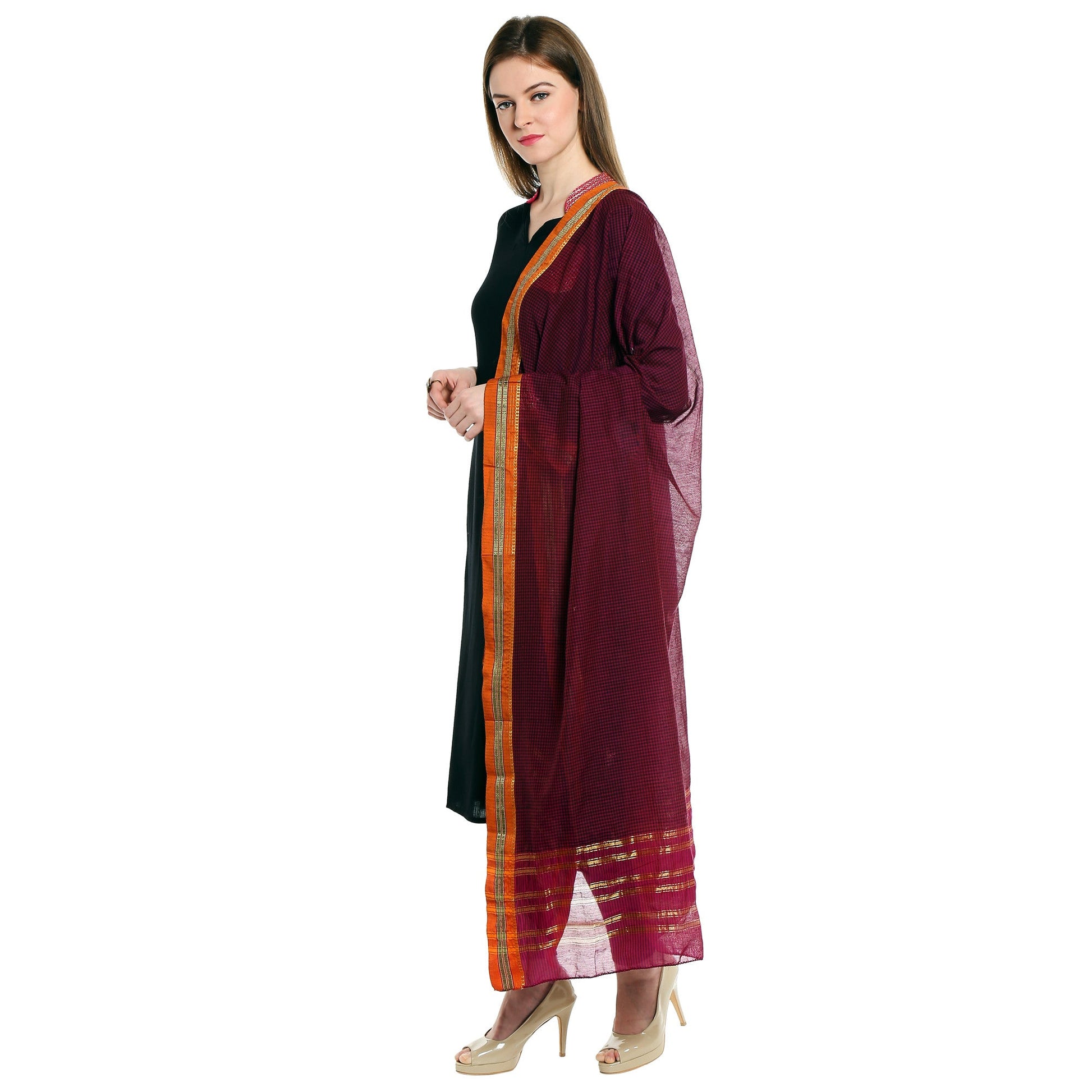 Dupatta Bazaar Woman's Pink Cotton Handloom Dupatta & Hijab - Dupatta Bazaar
