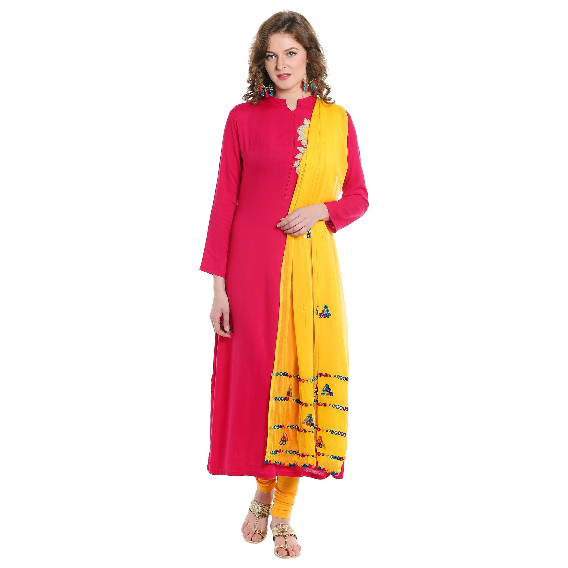 Dupatta Bazaar Women's Yellow Mirror Work Chiffon Dupatta - Dupatta Bazaar