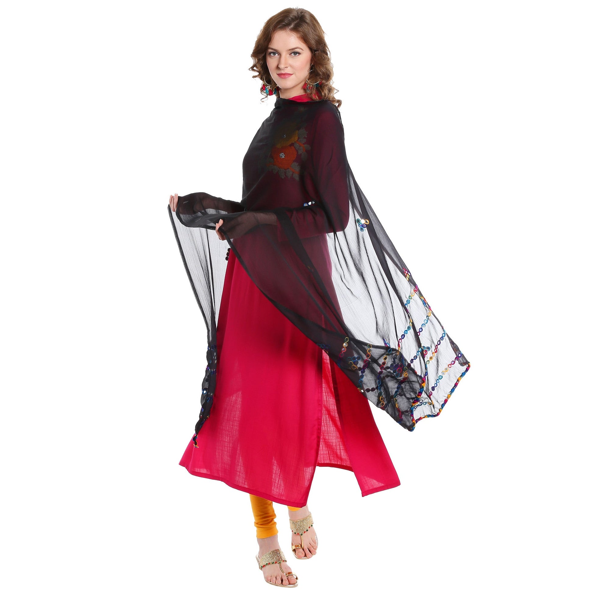 Dupatta Bazaar Women's Black Mirror Work Chiffon Dupatta - Dupatta Bazaar