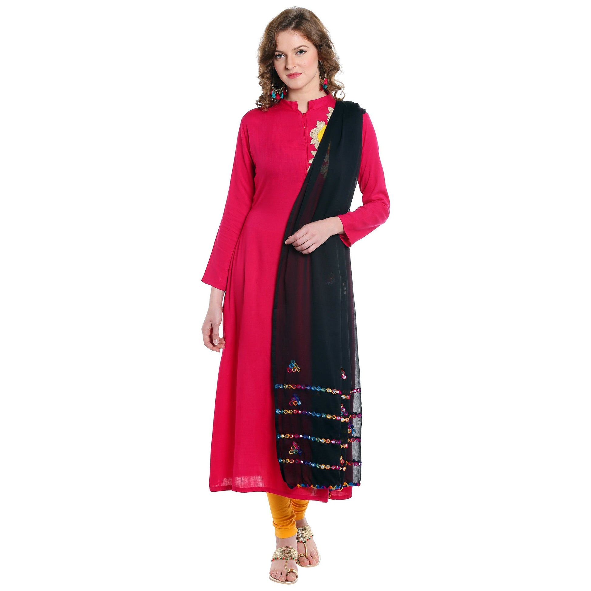 Dupatta Bazaar Women's Black Mirror Work Chiffon Dupatta - Dupatta Bazaar